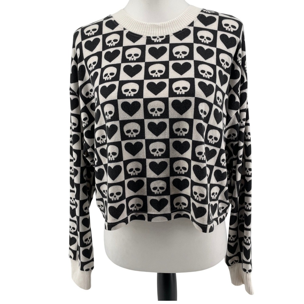 American Eagle Sweater Womens Medium Black Skull Emo Soft Goth Y2K Lightweight